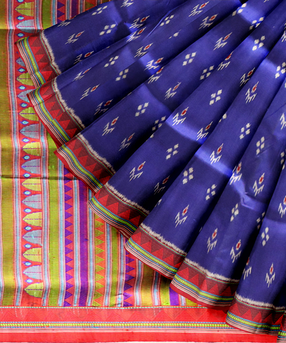 Sky blue dark red silk handloom khandua saree