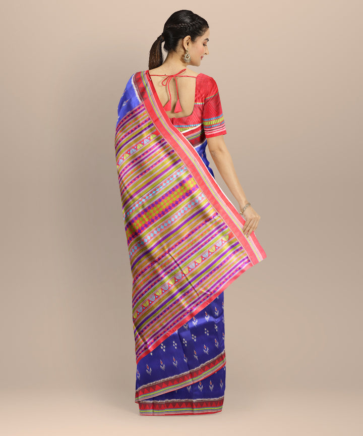 Sky blue dark red silk handloom khandua saree