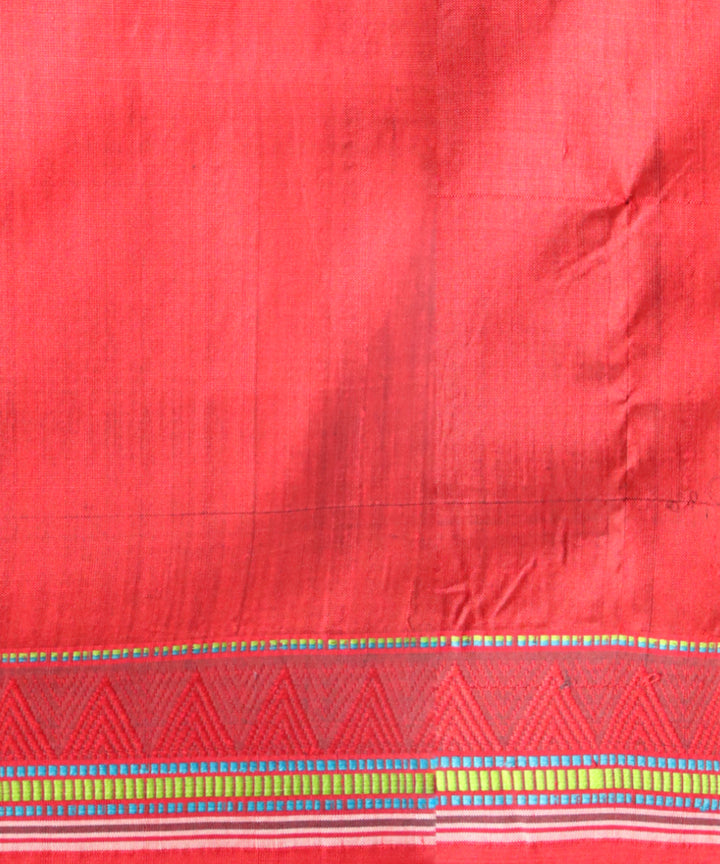 Sky blue dark red silk handloom khandua saree