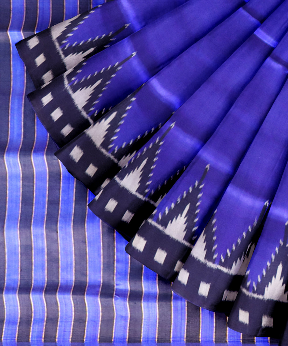 Cyan blue black silk handloom khandua saree