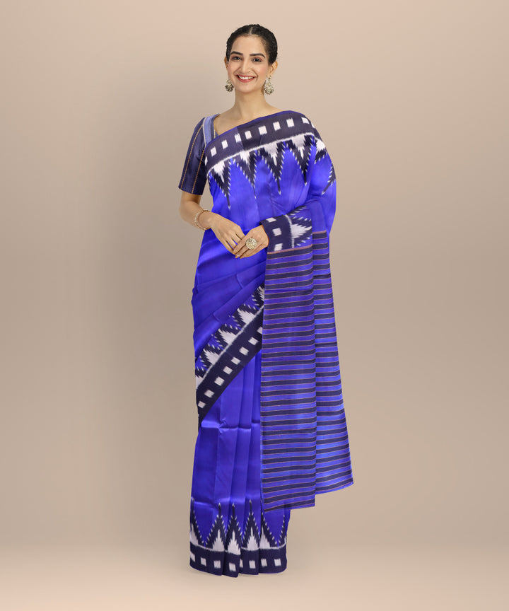 Cyan blue black silk handloom khandua saree