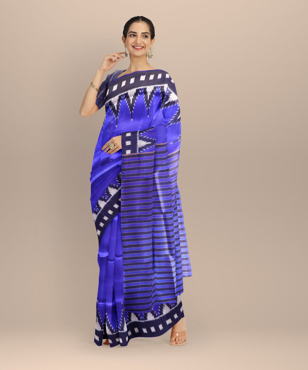 Cyan blue black silk handloom khandua saree