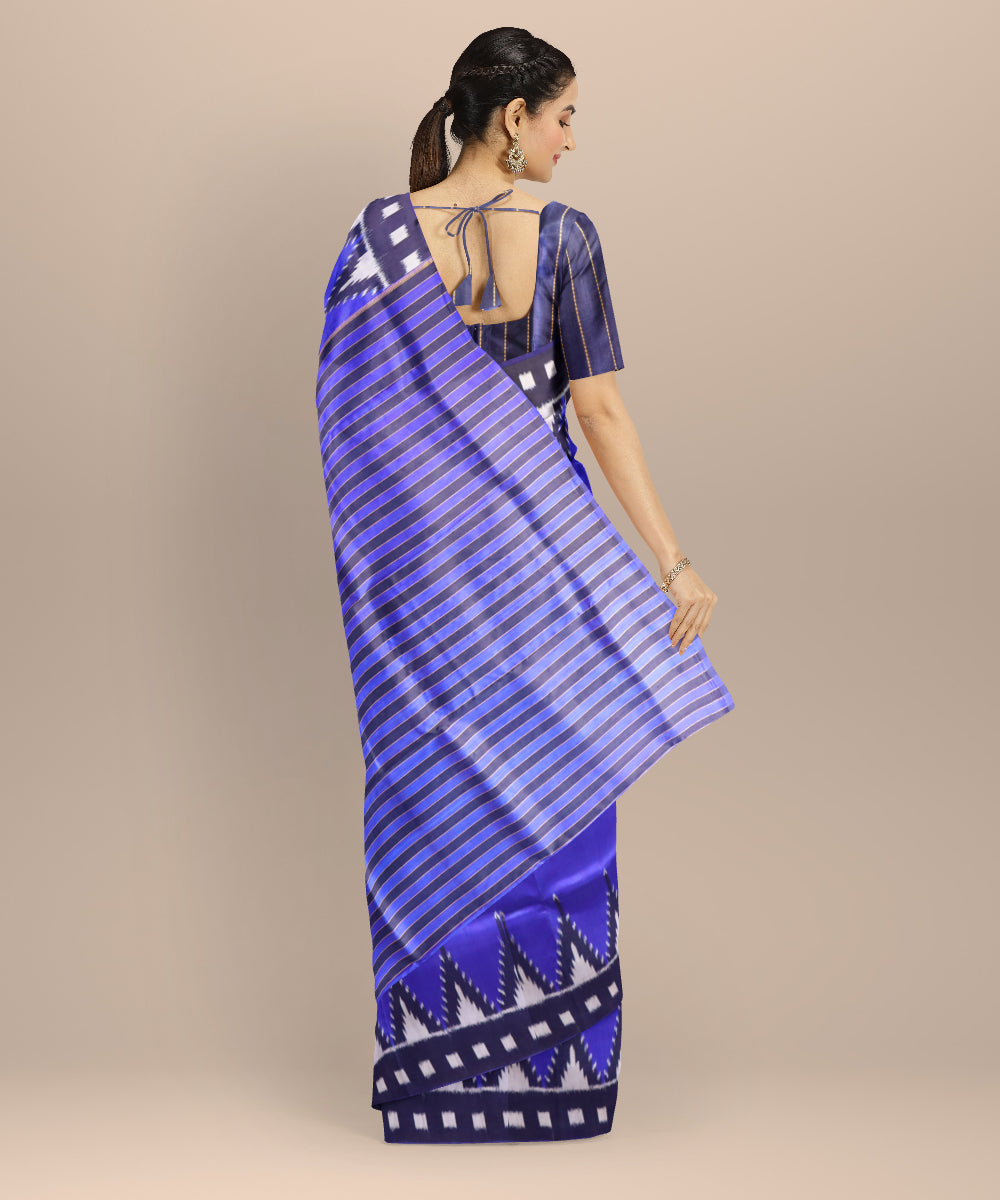 Cyan blue black silk handloom khandua saree