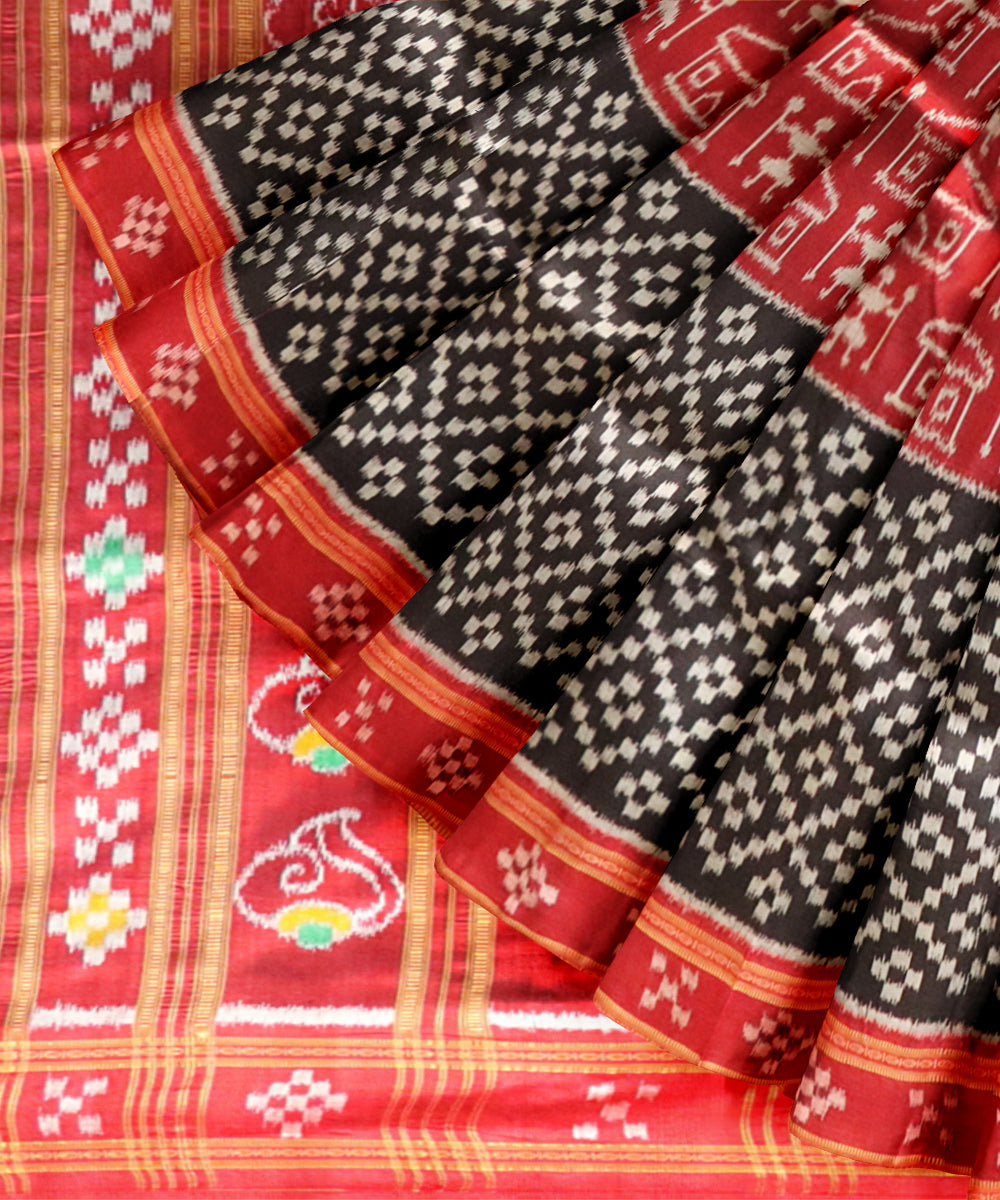 Multicolor dark red silk handloom khandua saree