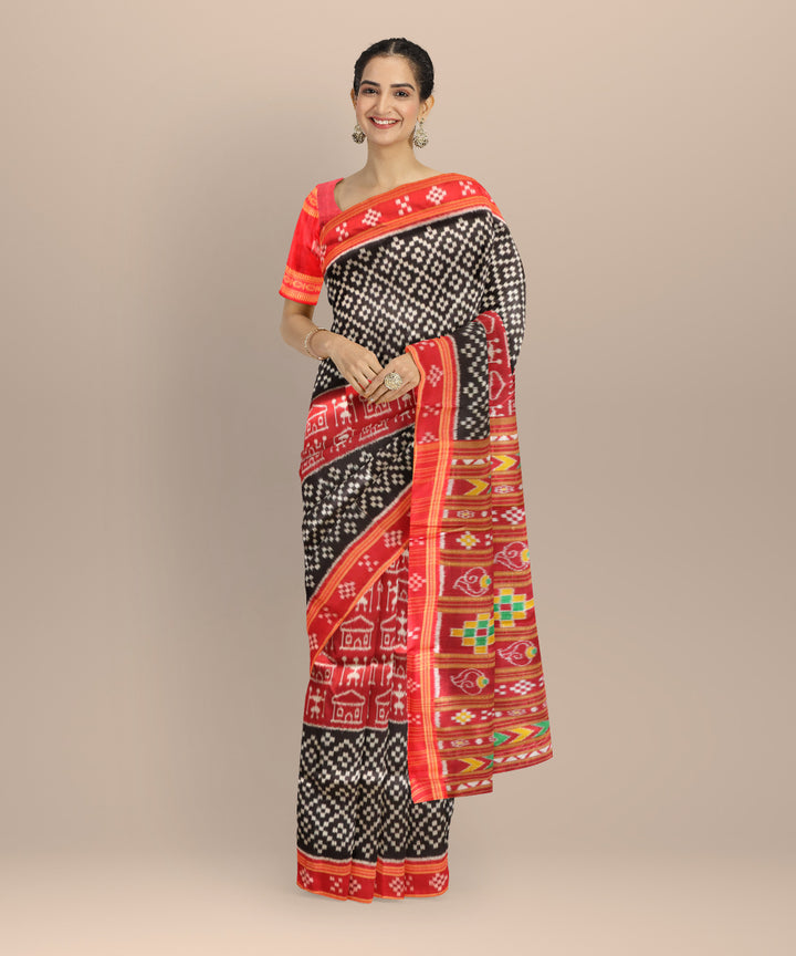 Multicolor dark red silk handloom khandua saree