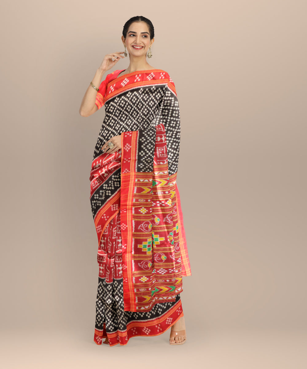 Multicolor dark red silk handloom khandua saree