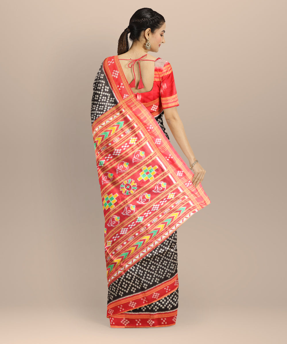 Multicolor dark red silk handloom khandua saree