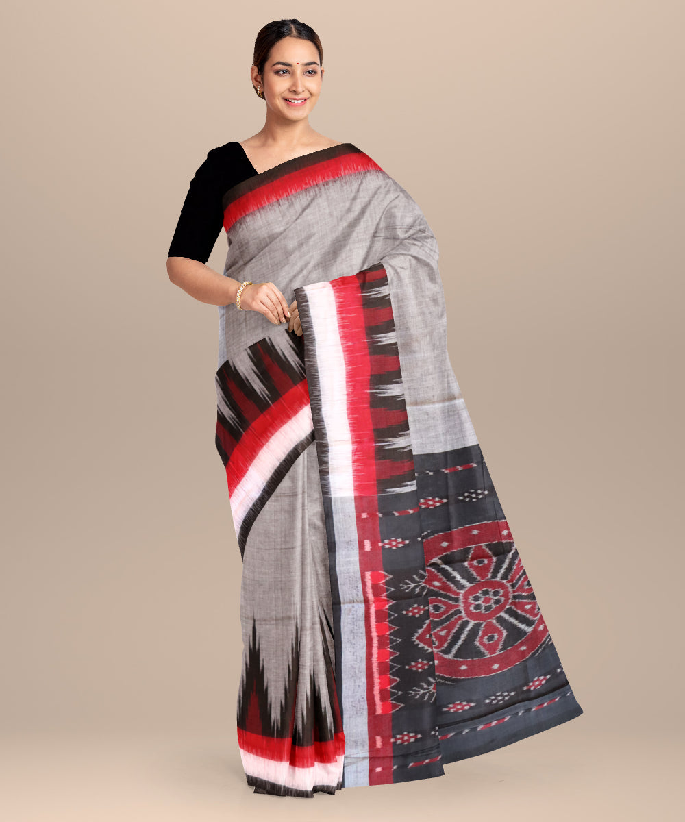 Grey multicolour cotton handloom nuapatna saree