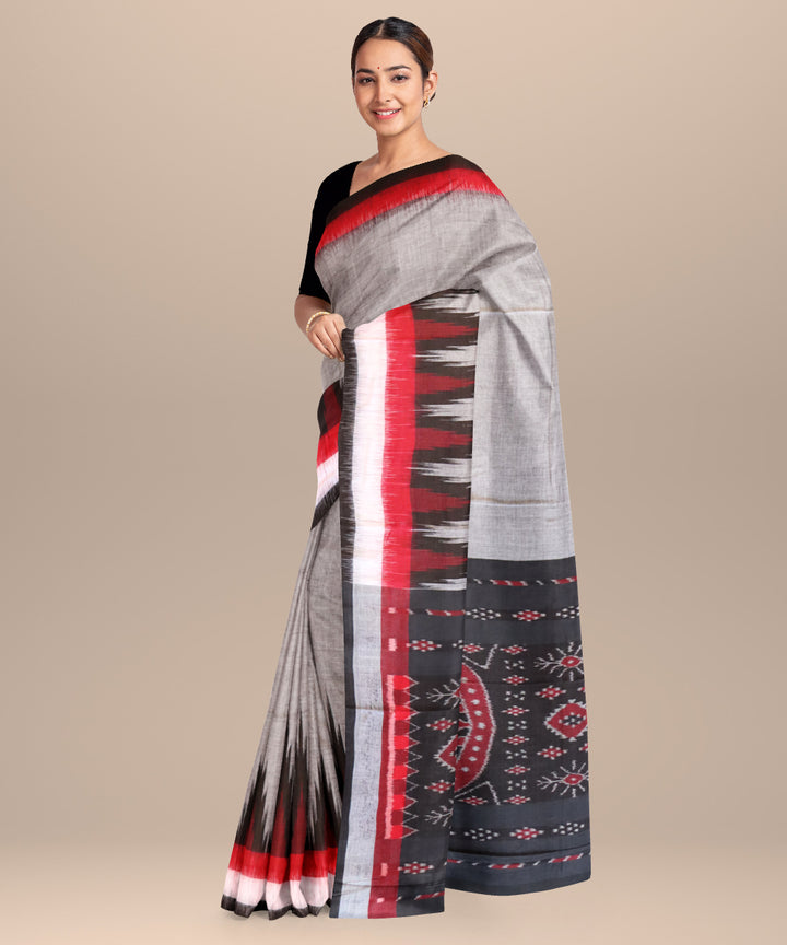 Grey multicolour cotton handloom nuapatna saree