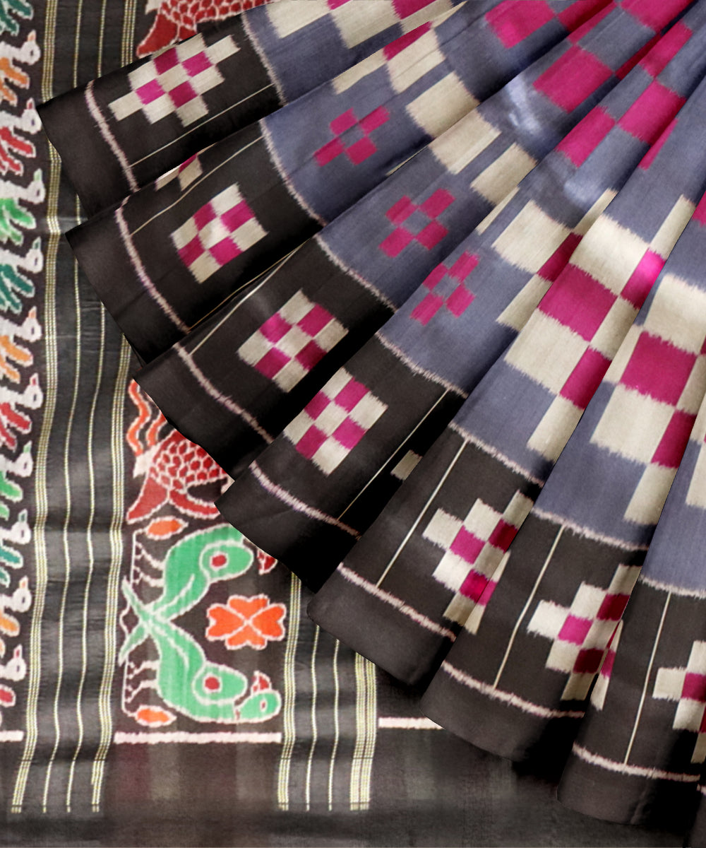 Grey black silk handloom khandua saree