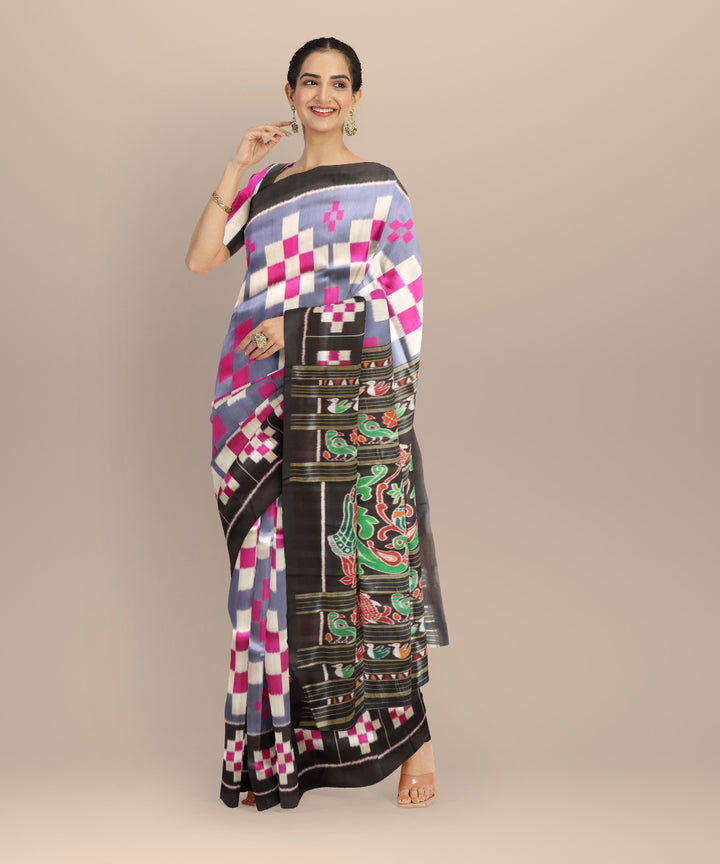 Grey black silk handloom khandua saree