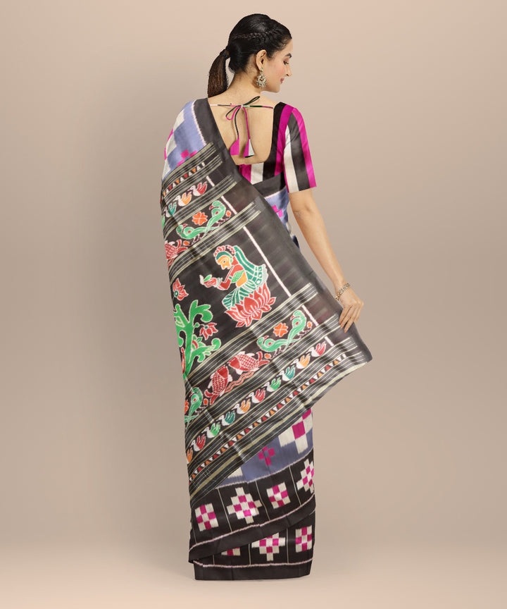 Grey black silk handloom khandua saree