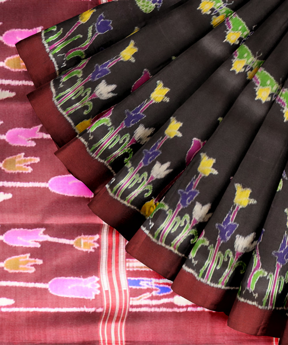 Black black bean silk handloom khandua saree