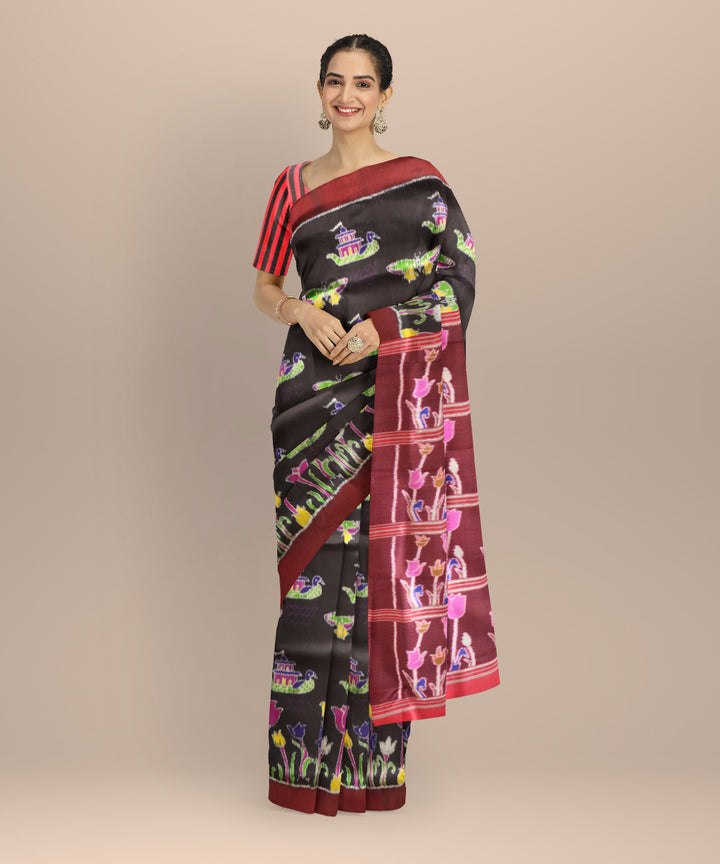 Black black bean silk handloom khandua saree