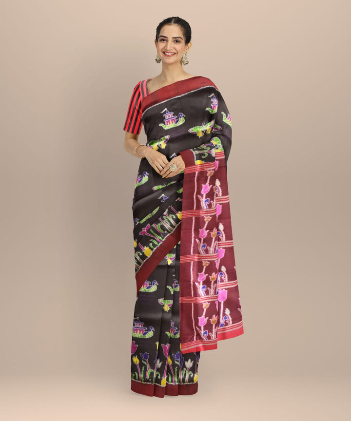 Black Black Bean Silk Handloom Khandua Saree