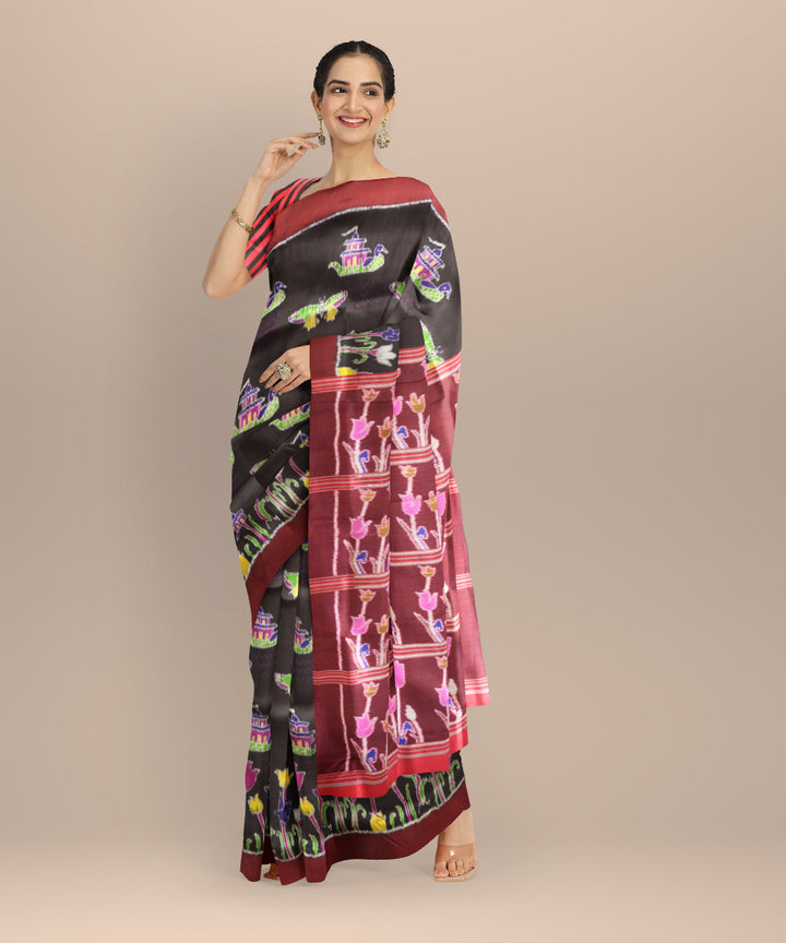 Black black bean silk handloom khandua saree