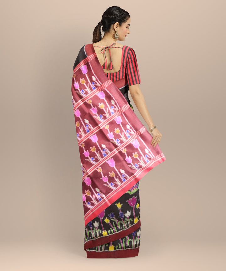 Black black bean silk handloom khandua saree