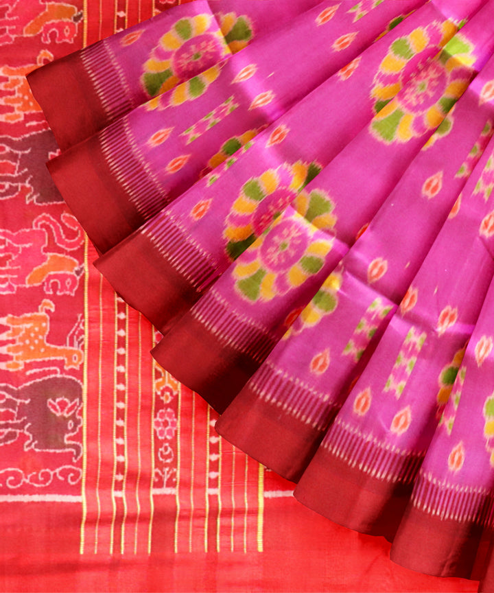 Pink dark red silk handloom khandua saree