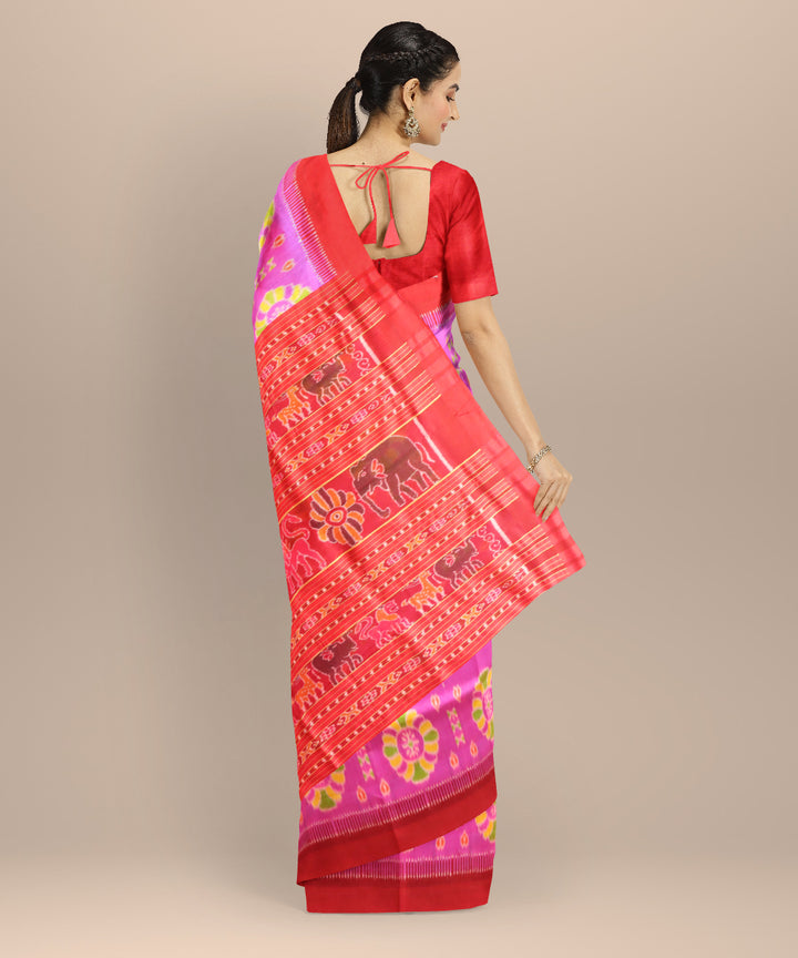 Pink dark red silk handloom khandua saree