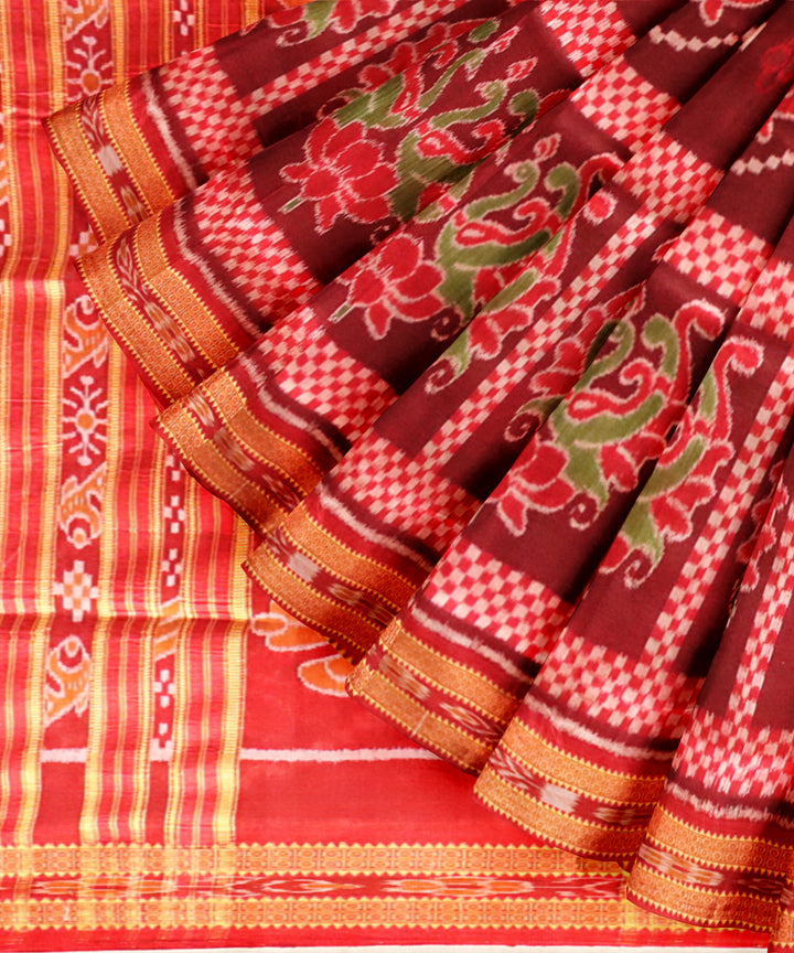 Maroon dark red silk handloom khandua saree