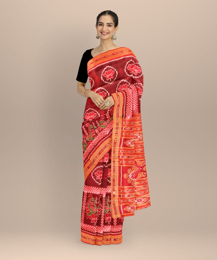 Maroon Dark Red Silk Handloom Khandua Saree