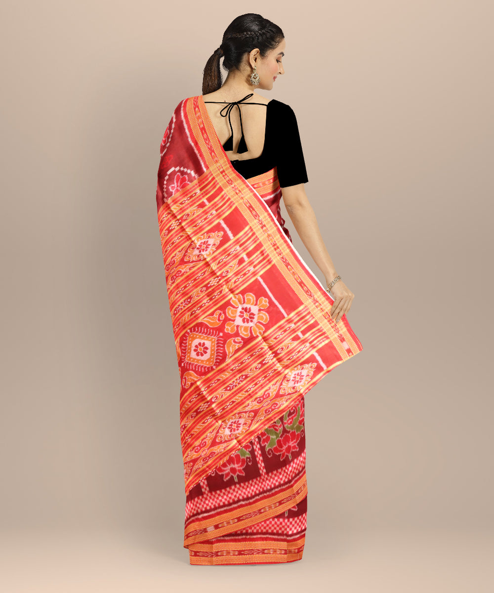 Maroon dark red silk handloom khandua saree