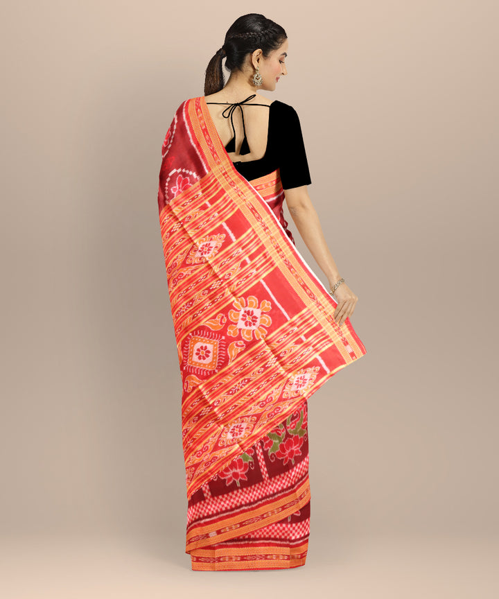 Maroon dark red silk handloom khandua saree