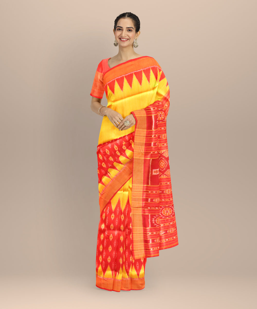 Multicolor golden silk handloom khandua saree
