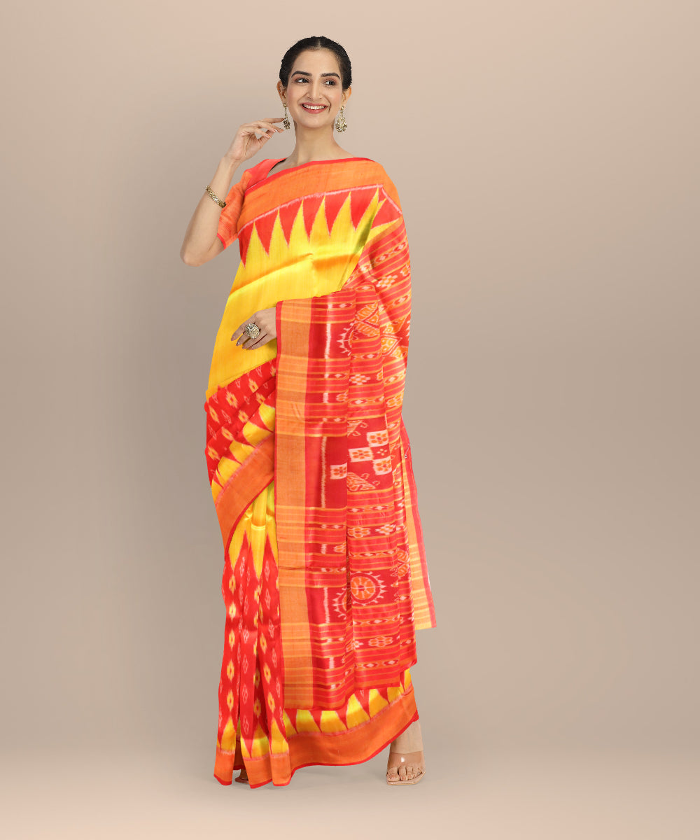 Multicolor golden silk handloom khandua saree