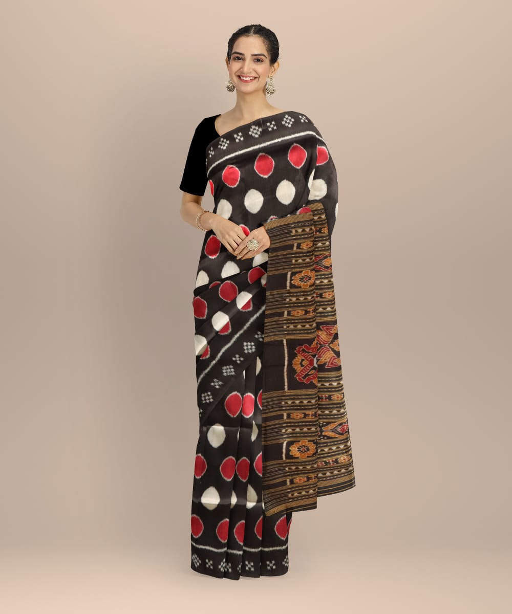 Black White Silk Handloom Khandua Saree