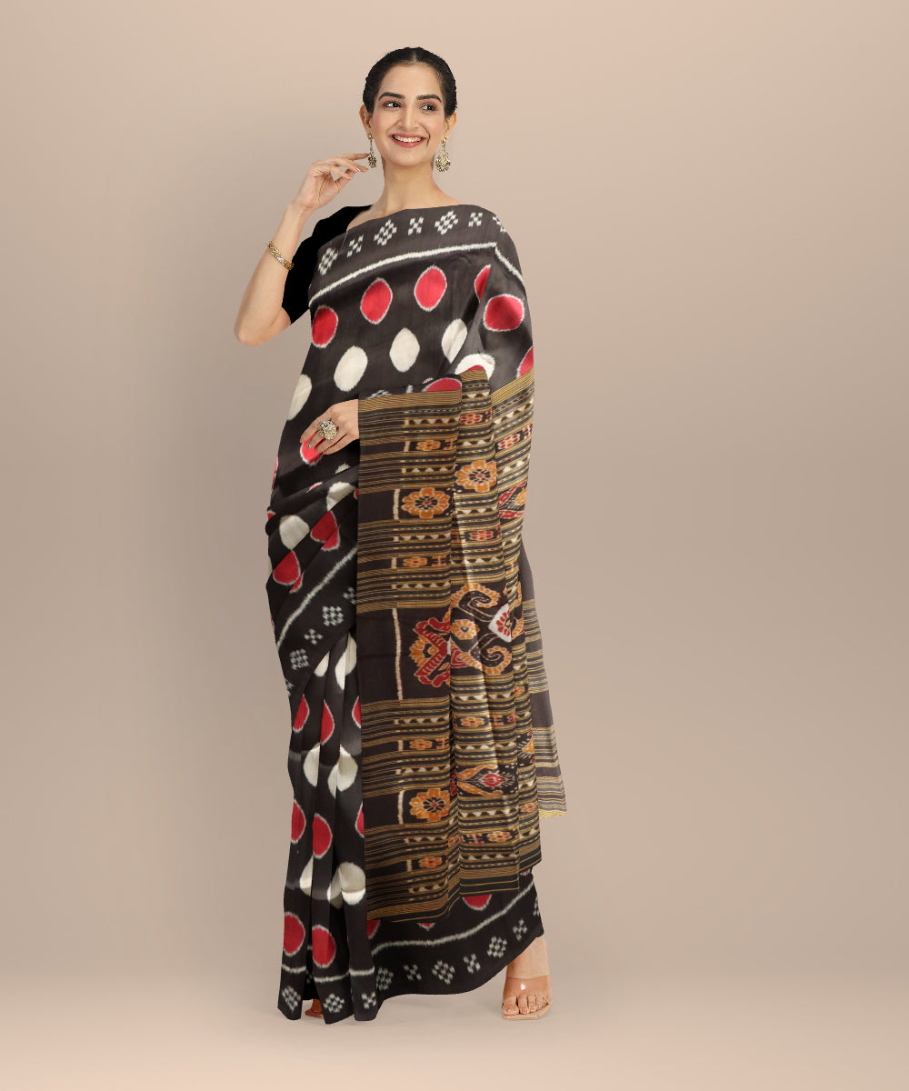 Black white silk handloom khandua saree
