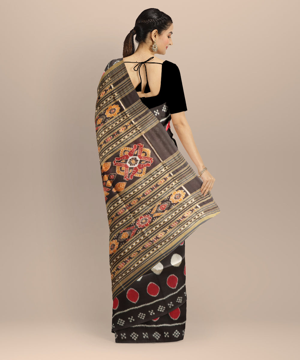 Black white silk handloom khandua saree