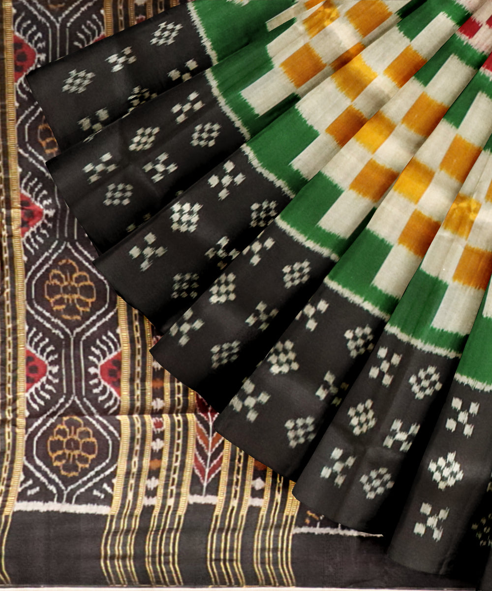 Multicolor black khandua silk handloom saree