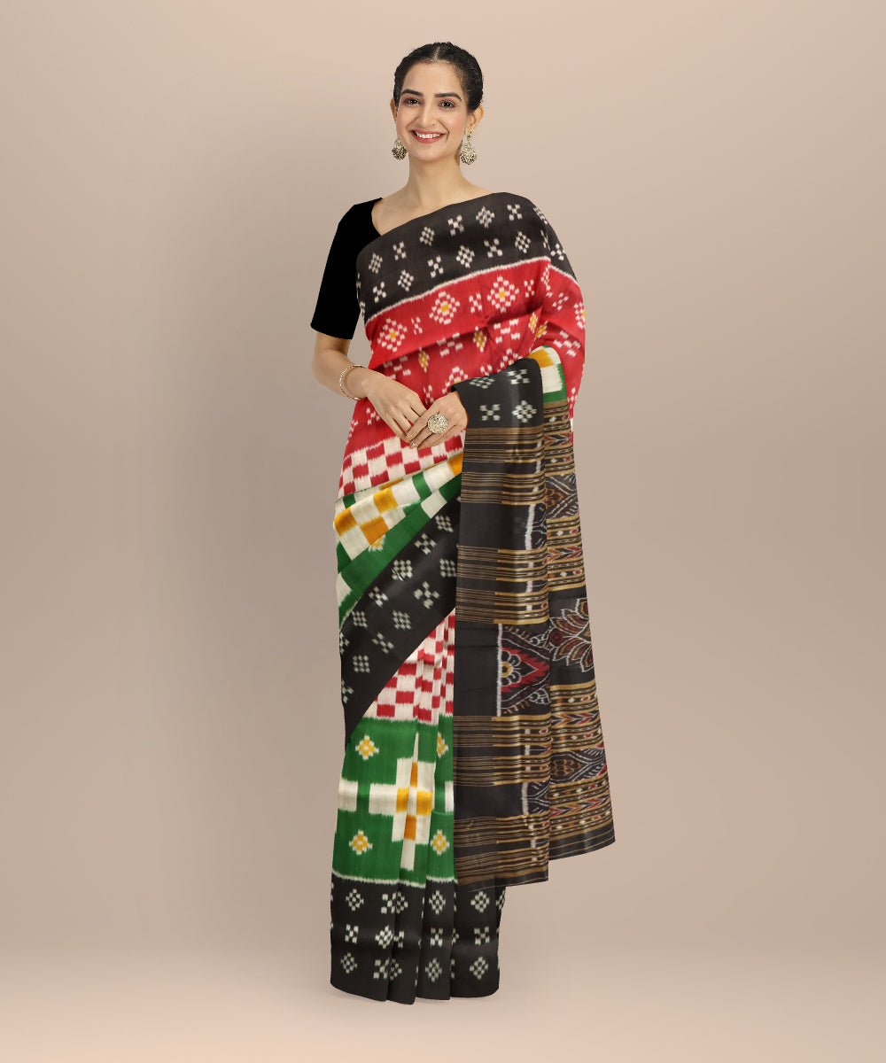 Multicolor black khandua silk handloom saree