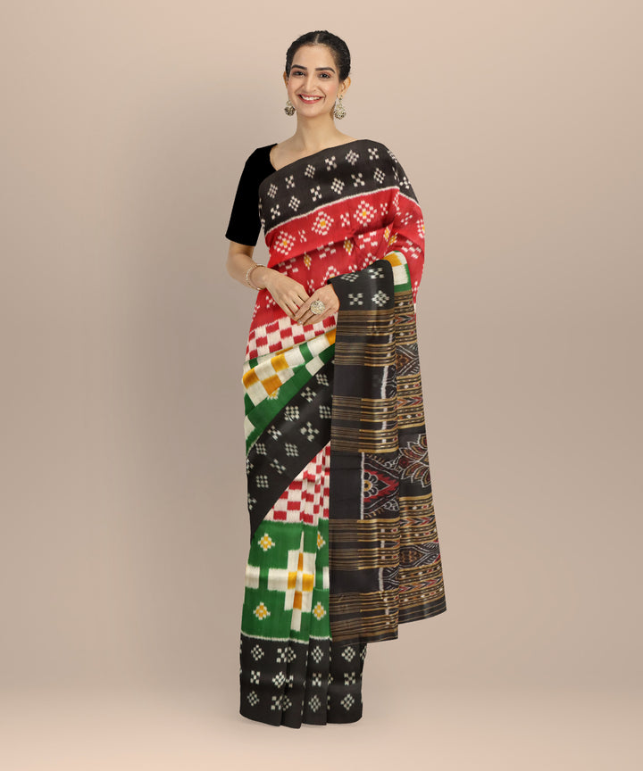 Multicolor black khandua silk handloom saree