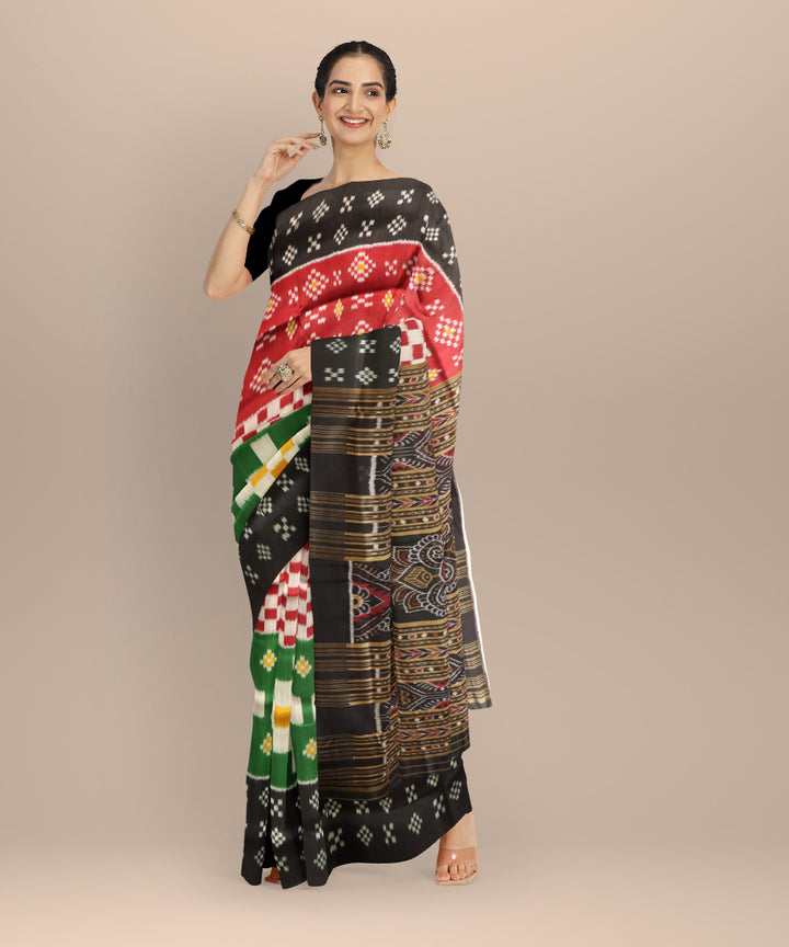 Multicolor black khandua silk handloom saree