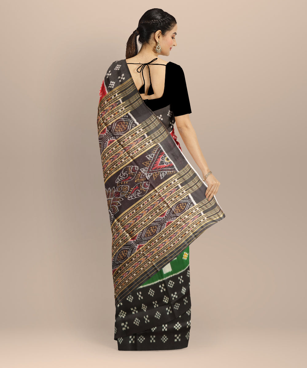 Multicolor black khandua silk handloom saree