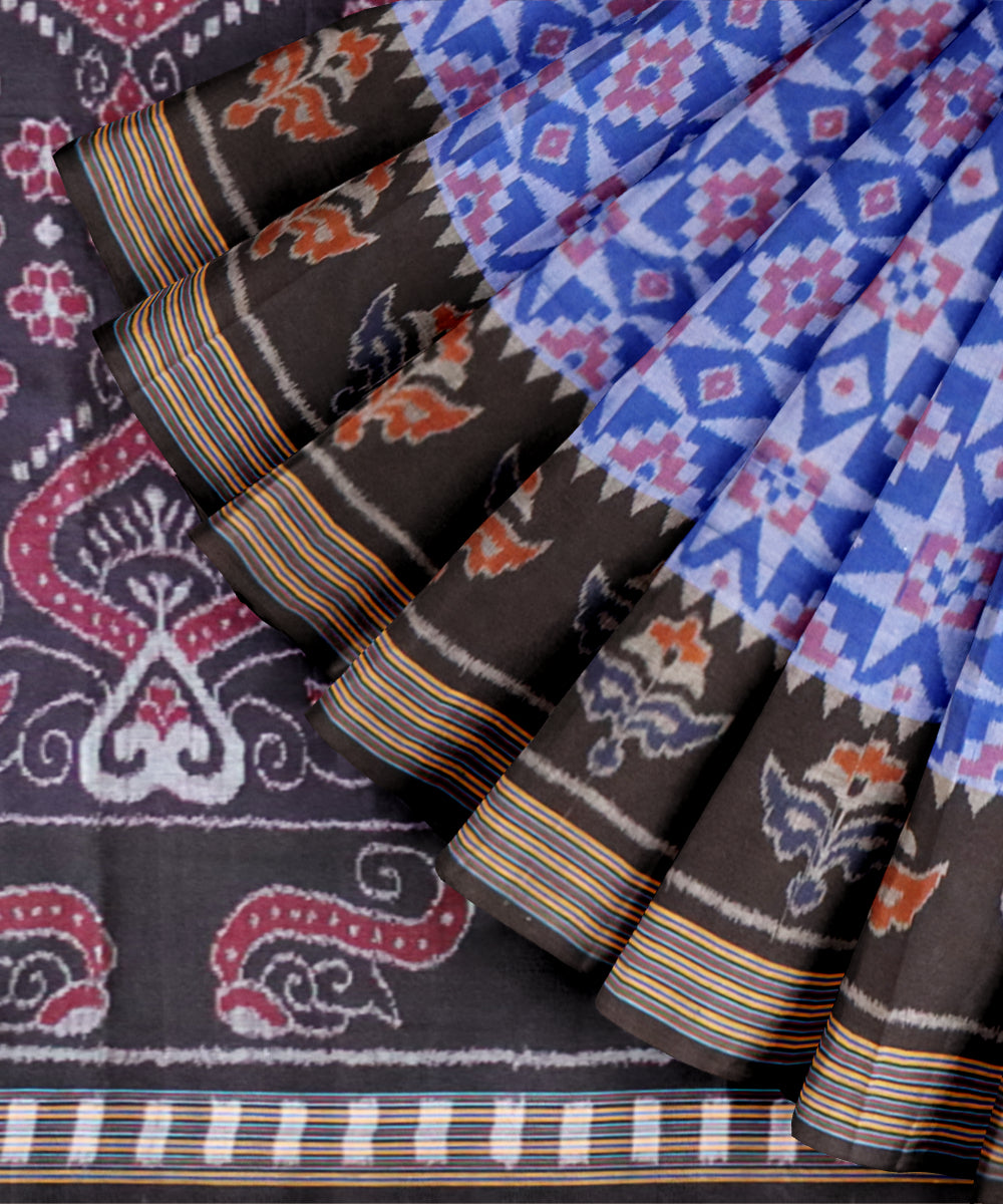 Dark powder blue black cotton handloom nuapatna saree