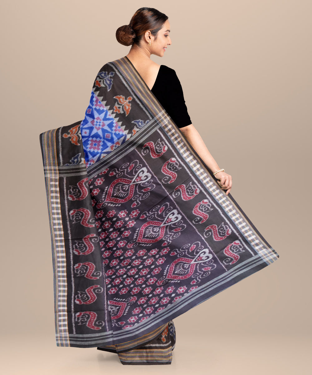 Dark powder blue black cotton handloom nuapatna saree