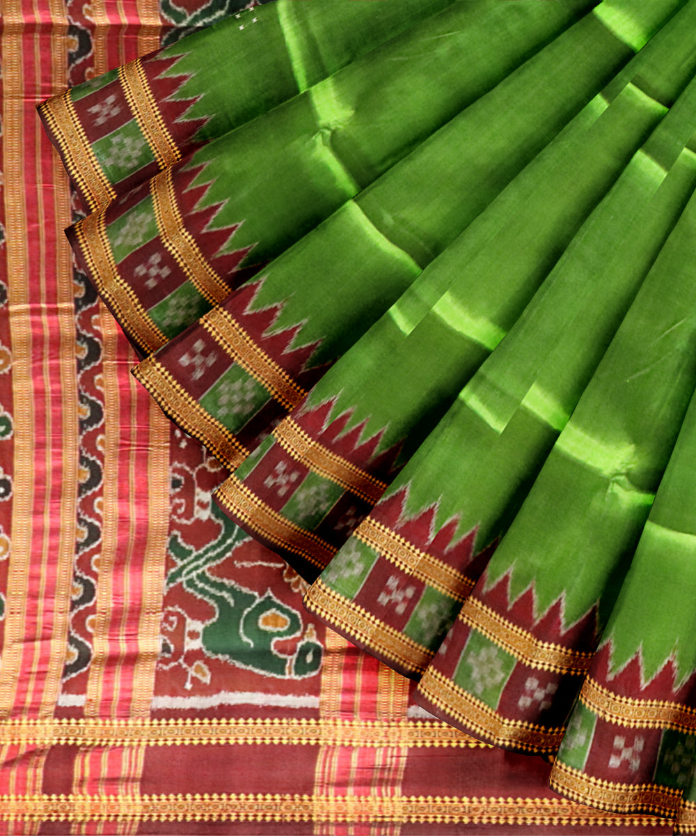 Light green maroon silk handloom khandua saree