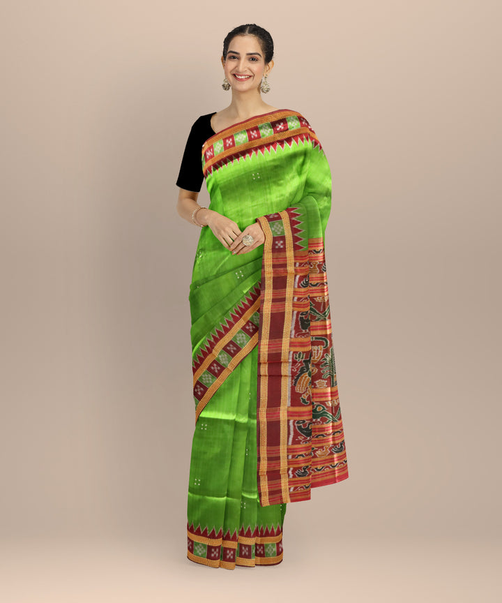 Light green maroon silk handloom khandua saree