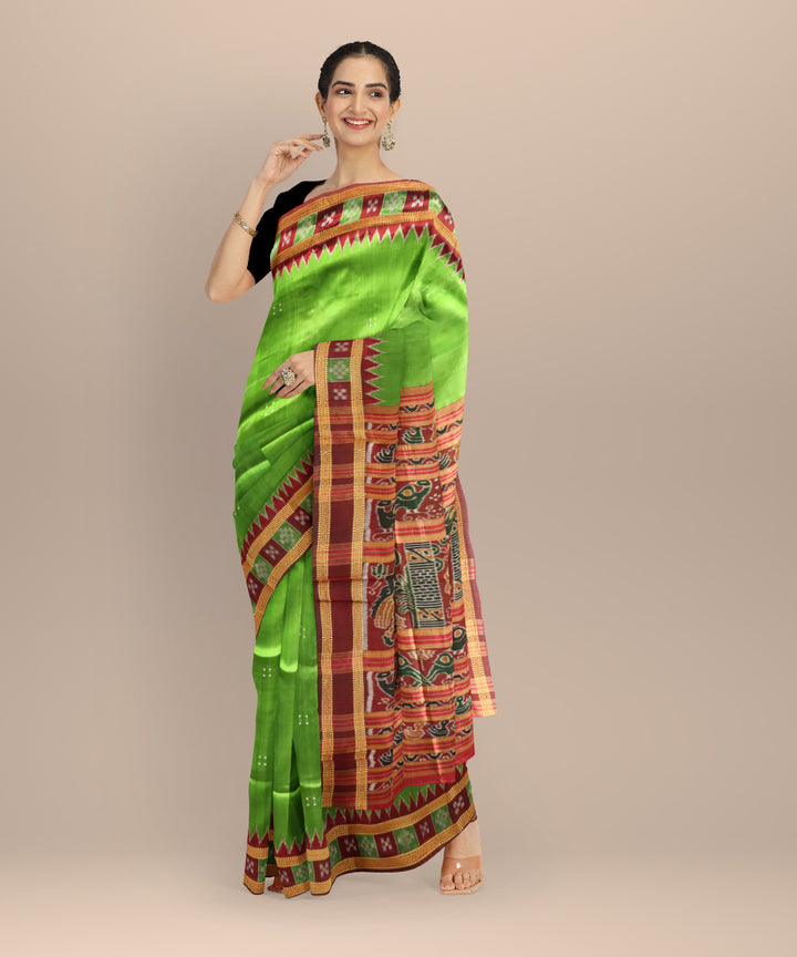 Light green maroon silk handloom khandua saree