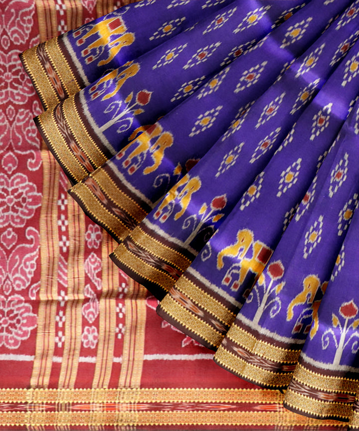 Cyan blue black bean silk handloom khandua saree