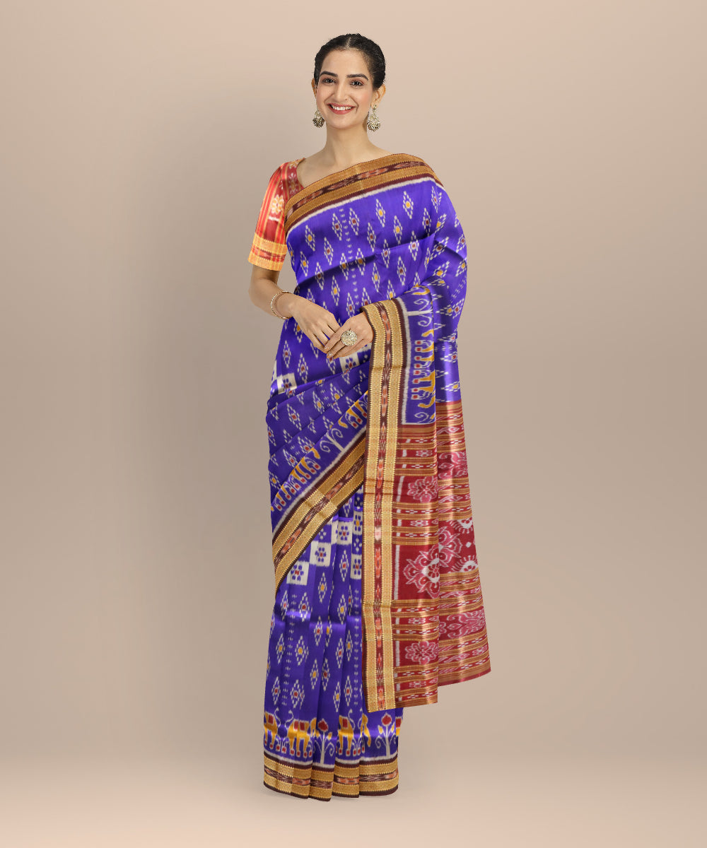 Cyan blue black bean silk handloom khandua saree