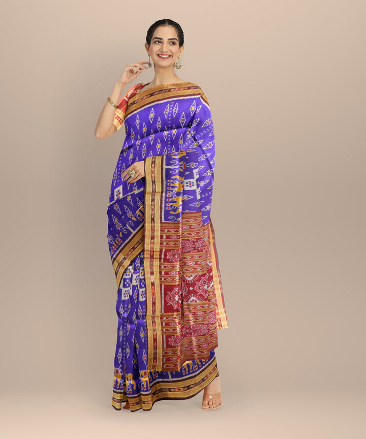 Cyan blue black bean silk handloom khandua saree