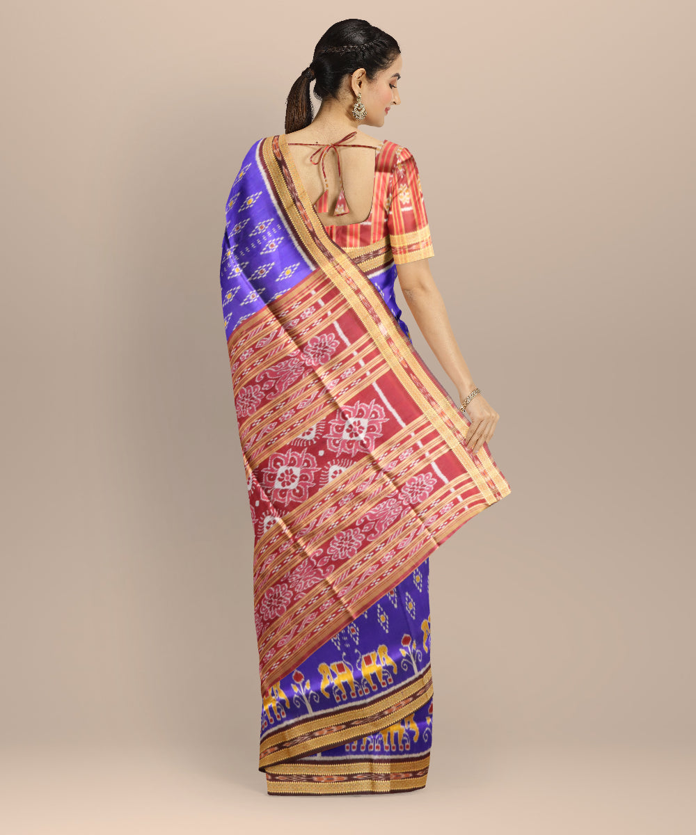 Cyan blue black bean silk handloom khandua saree