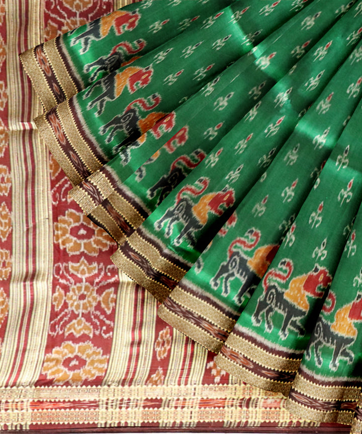 Dark green black bean silk handloom khandua saree