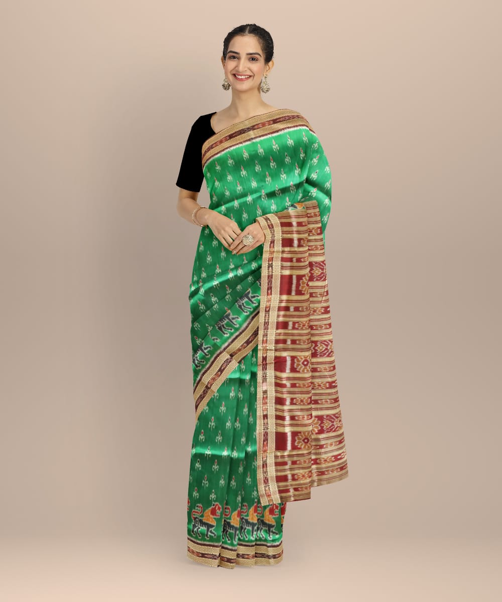 Dark Green Black Bean Silk Handloom Khandua Saree 2