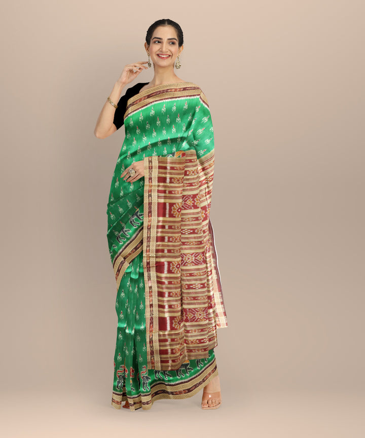 Dark green black bean silk handloom khandua saree