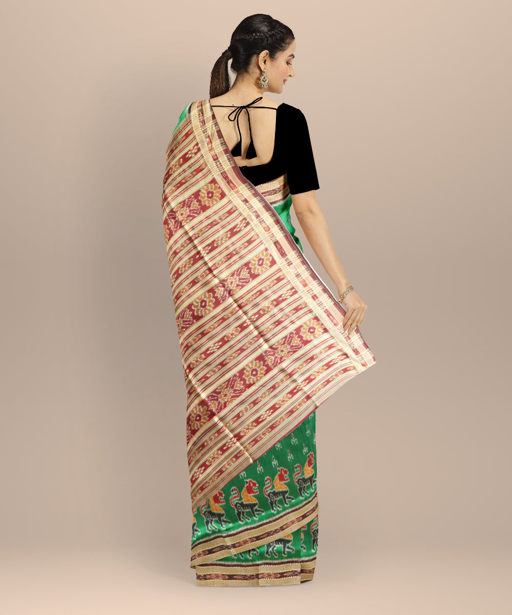 Dark green black bean silk handloom khandua saree